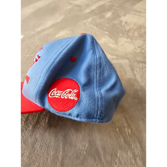 Coca-Cola Japanese Logo Snapback Hat Light Blue Red Two Tone Baseball Cap - Picture 2 of 9